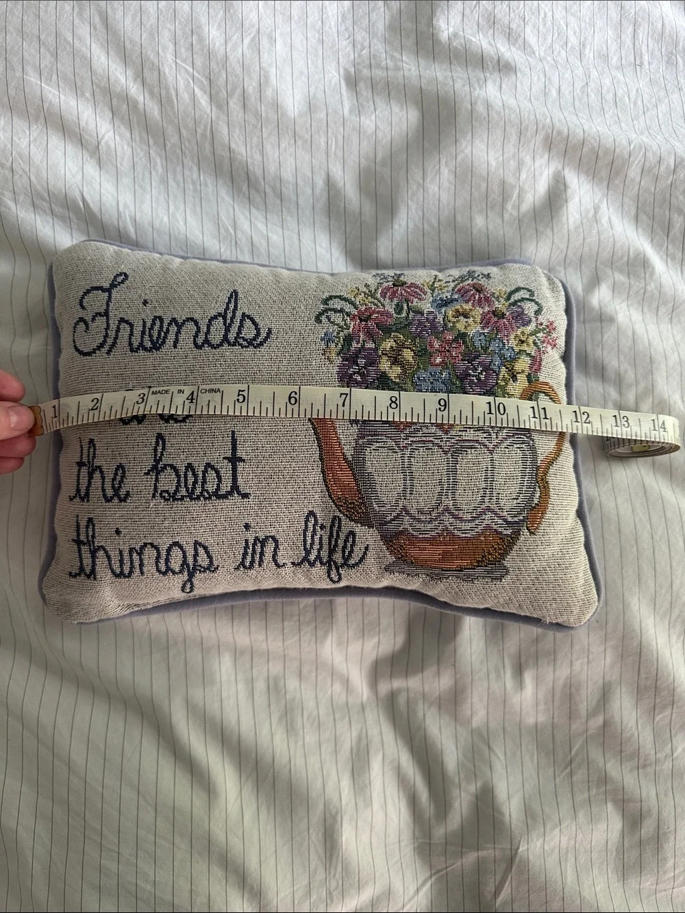 Embroidered Floral Teapot Accent Pillow - Cream with Multicolor Flowers